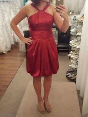 David’s Bridal Burgundy Satin Cocktail Dress Size 6 w/ Pockets